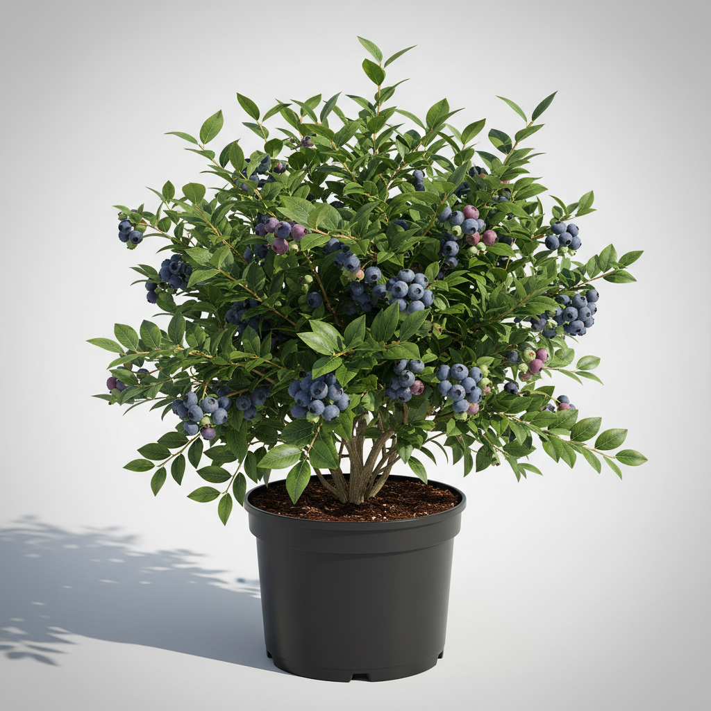 Brightwell Rabbiteye Blueberry Plant with clusters of deep blue berries